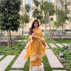 Roman Silk Embroidered Kurta Set with Cota Checks Dupatta