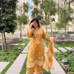 Roman Silk Embroidered Kurta Set with Cota Checks Dupatta