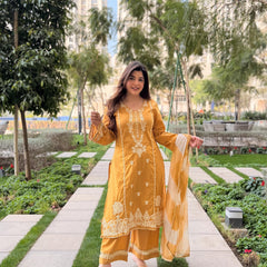 Roman Silk Embroidered Kurta Set with Cota Checks Dupatta