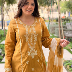 Roman Silk Embroidered Kurta Set with Cota Checks Dupatta