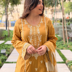 Roman Silk Embroidered Kurta Set with Cota Checks Dupatta