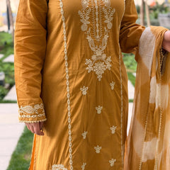 Roman Silk Embroidered Kurta Set with Cota Checks Dupatta