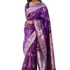 Woven Design Banarasi Silk Blend Saree With Blouse Piece