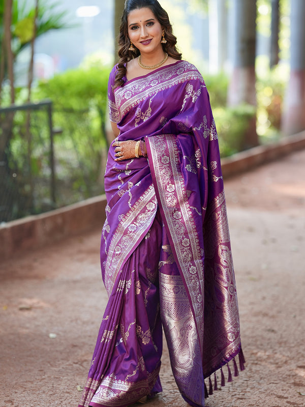 Woven Design Banarasi Silk Blend Saree With Blouse Piece