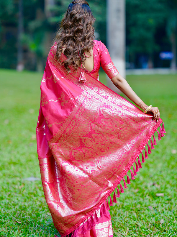 Woven Design Banarasi Silk Blend Saree With Blouse Piece