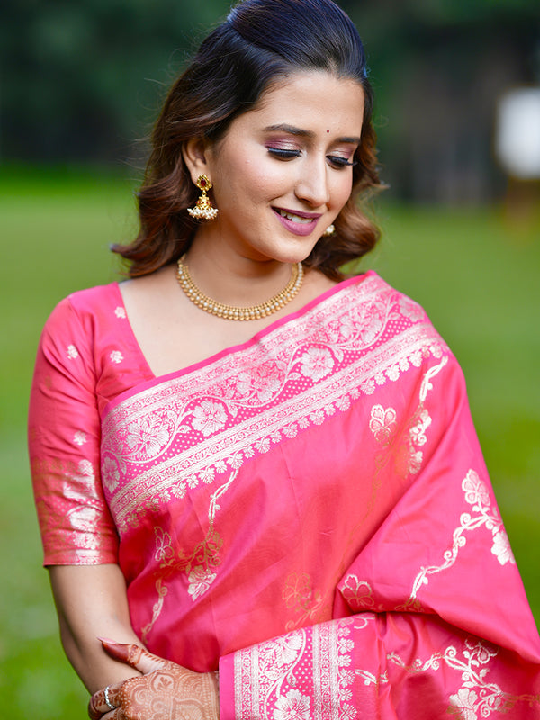 Woven Design Banarasi Silk Blend Saree With Blouse Piece