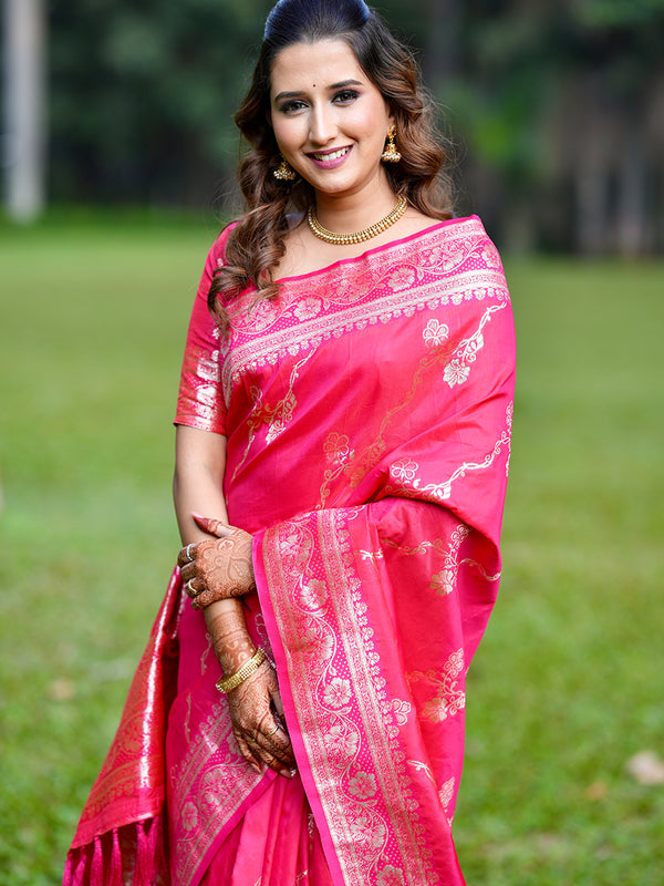 Woven Design Banarasi Silk Blend Saree With Blouse Piece