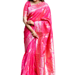Woven Design Banarasi Silk Blend Saree With Blouse Piece