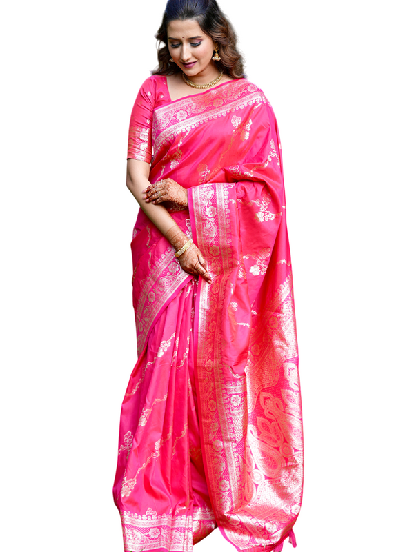 Woven Design Banarasi Silk Blend Saree With Blouse Piece