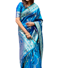 Woven Design Banarasi Silk Blend Saree With Blouse Piece