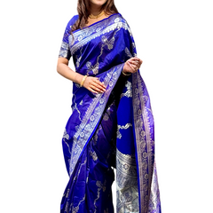 Woven Design Banarasi Silk Blend Saree With Blouse Piece
