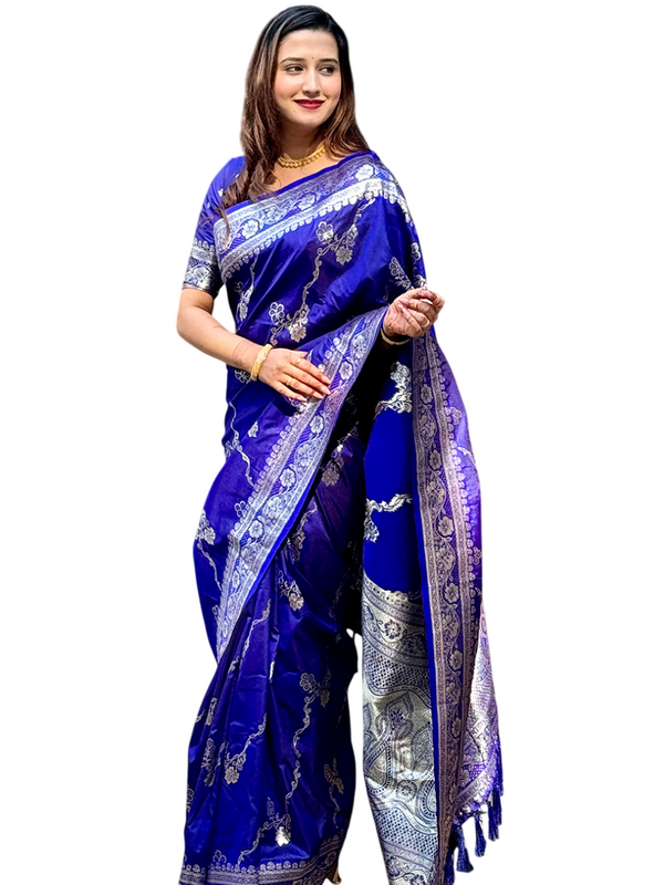 Woven Design Banarasi Silk Blend Saree With Blouse Piece