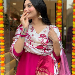 Pure Cotton Kurta Set With Gaji Zcard Print Dupatta