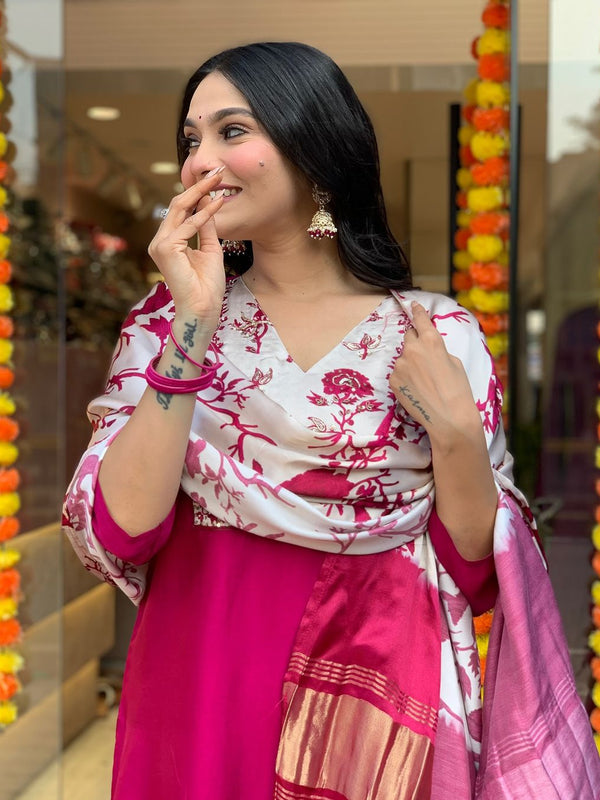Pure Cotton Kurta Set With Gaji Zcard Print Dupatta