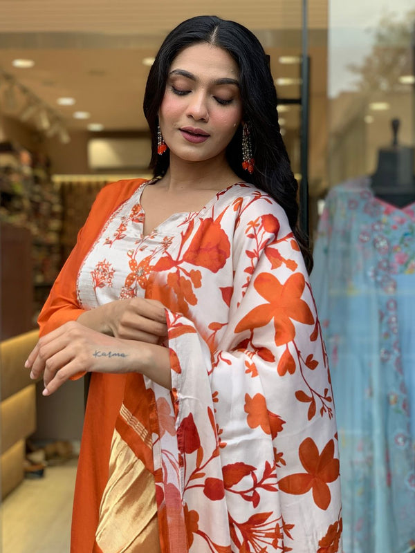 Pure Cotton Kurta Set With Gaji Zcard Print Dupatta