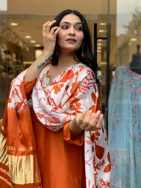 Pure Cotton Kurta Set With Gaji Zcard Print Dupatta