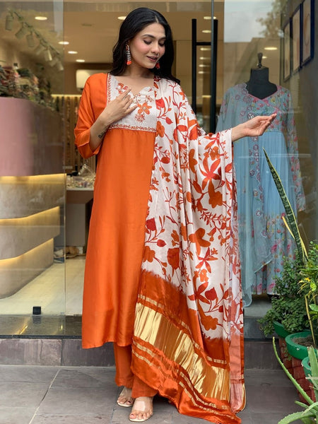 Pure Cotton Kurta Set With Gaji Zcard Print Dupatta