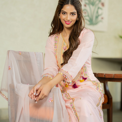 Women’s P.V. Chanderi Embroidered Kurti With Stitched Bottom & Dupatta Set