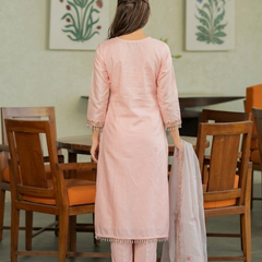 Women’s P.V. Chanderi Embroidered Kurti With Stitched Bottom & Dupatta Set