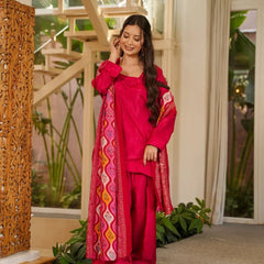 Women’s Silk Crepe Kurti with Patiala Gharara & Printed Chinnon Dupatta Set