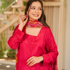 Women’s Silk Crepe Kurti with Patiala Gharara & Printed Chinnon Dupatta Set