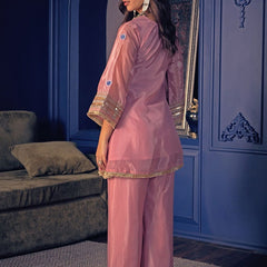 Women's Embroidered Silk Crepe Short Kurta With Pant Co-Ord Set