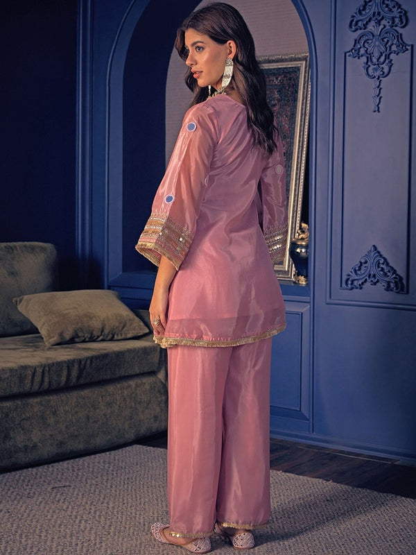 Women's Embroidered Silk Crepe Short Kurta With Pant Co-Ord Set