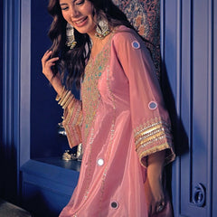 Women's Embroidered Silk Crepe Short Kurta With Pant Set