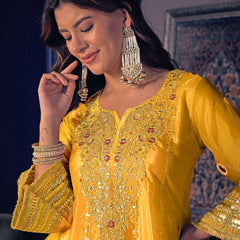 Women's Embroidered Silk Crepe Short Kurta With Pant Set