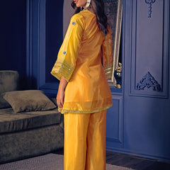 Women's Embroidered Silk Crepe Short Kurta With Pant Set