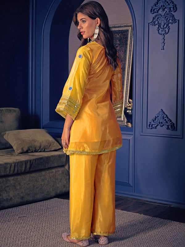 Women's Embroidered Silk Crepe Short Kurta With Pant Set