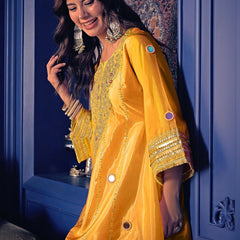 Women's Embroidered Silk Crepe Short Kurta With Pant Co-Ord Set