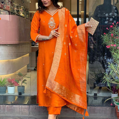 Pure Cotton Kurta Set With Zcard Dupatta