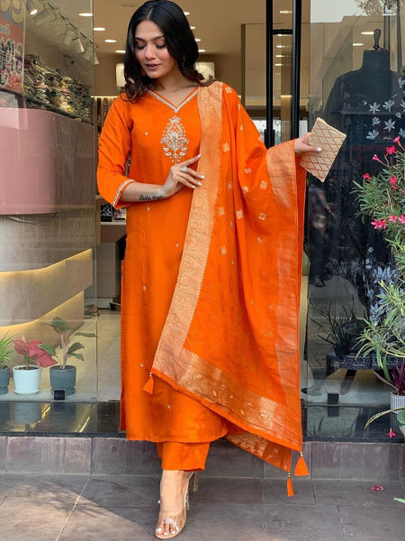 Pure Cotton Kurta Set With Zcard Dupatta