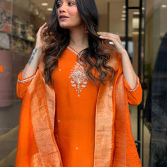 Pure Cotton Kurta Set With Zcard Dupatta