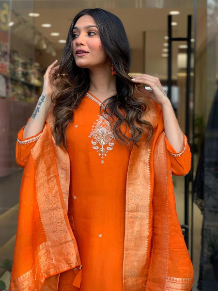 Pure Cotton Kurta Set With Zcard Dupatta