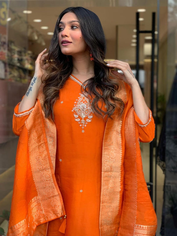 Pure Cotton Kurta Set With Zcard Dupatta