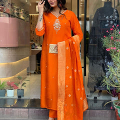 Pure Cotton Kurta Set With Zcard Dupatta