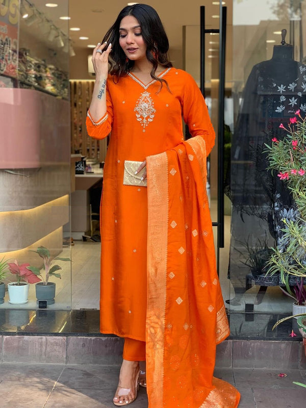 Pure Cotton Kurta Set With Zcard Dupatta