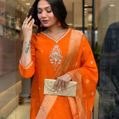Pure Cotton Kurta Set With Zcard Dupatta