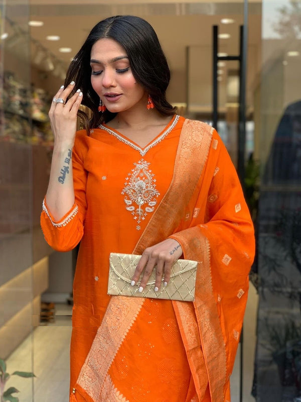 Pure Cotton Kurta Set With Zcard Dupatta