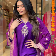 Pure Cotton Kurta Set With Zcard Dupatta