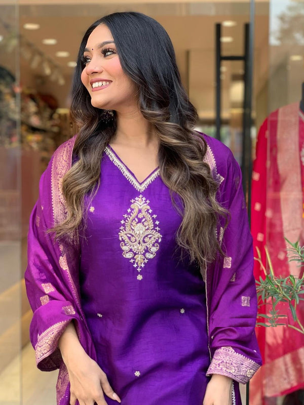 Pure Cotton Kurta Set With Zcard Dupatta