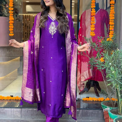 Pure Cotton Kurta Set With Zcard Dupatta