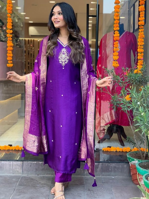 Pure Cotton Kurta Set With Zcard Dupatta