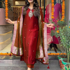 Pure Cotton Kurta Set With Zcard Dupatta