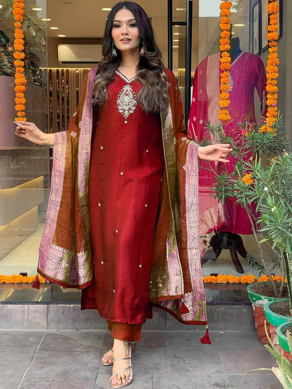 Pure Cotton Kurta Set With Zcard Dupatta