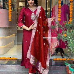 Pure Cotton Kurta Set With Zcard Dupatta