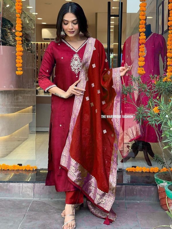 Pure Cotton Kurta Set With Zcard Dupatta
