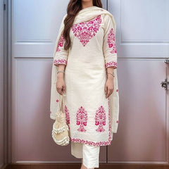 Women's Cotton Kurta Pant Set With Chanderi Dupatta
